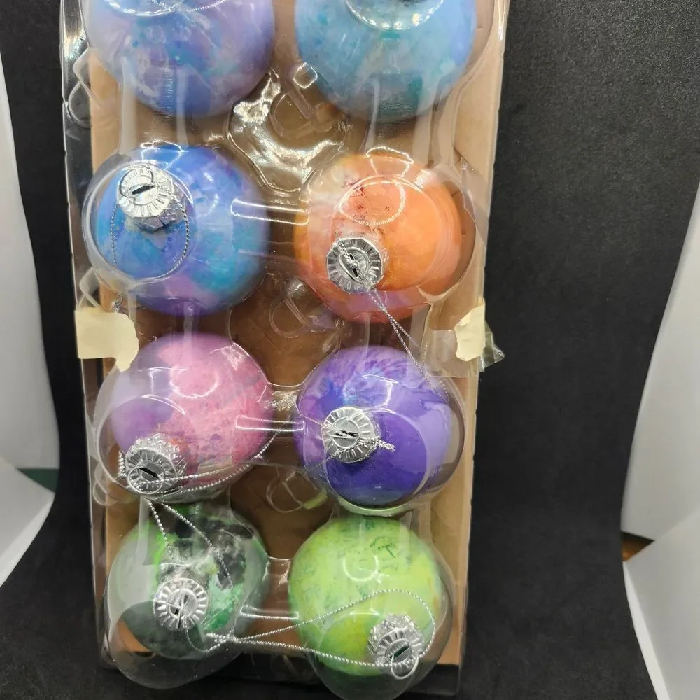 Hand Crafted Colorful Glass Ornaments Set Of 8 One Of A Kind Original Fluid Art